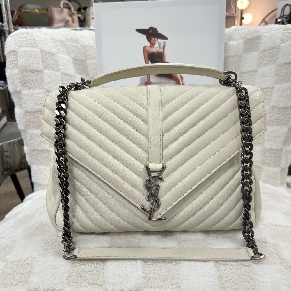 Yves Saint Laurent Ivory Quilted Shoulder Bag